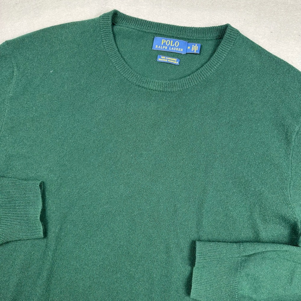 Polo Ralph Lauren Mens Green 100% Cashmere Crewneck Sweater Size Medium Washable